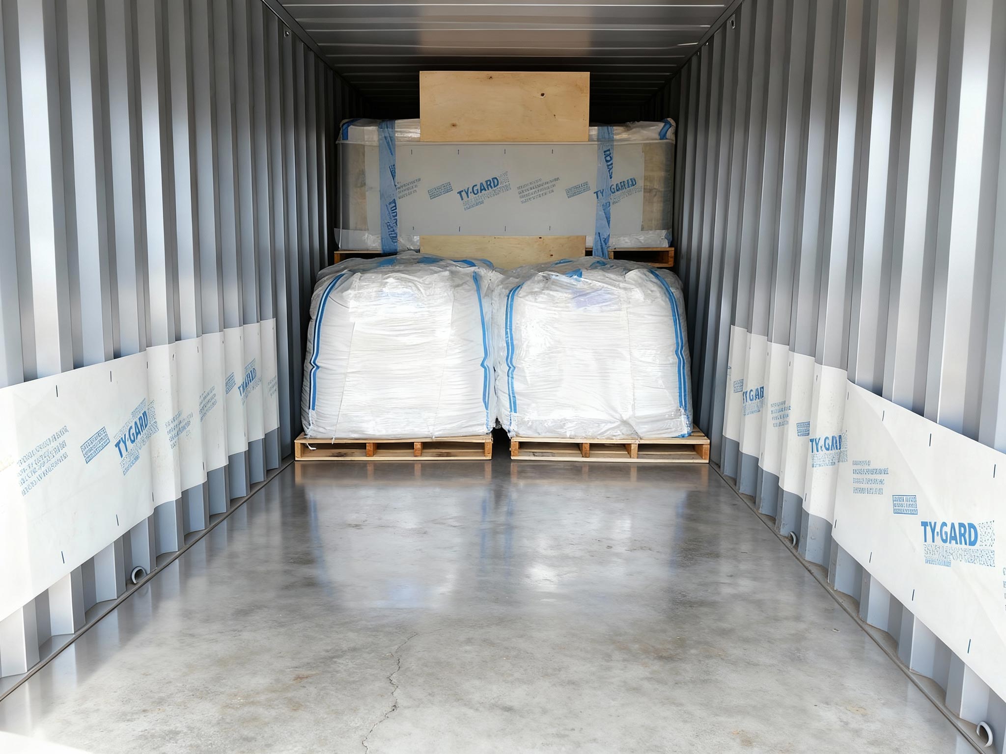 Palletized bags secured at the load face