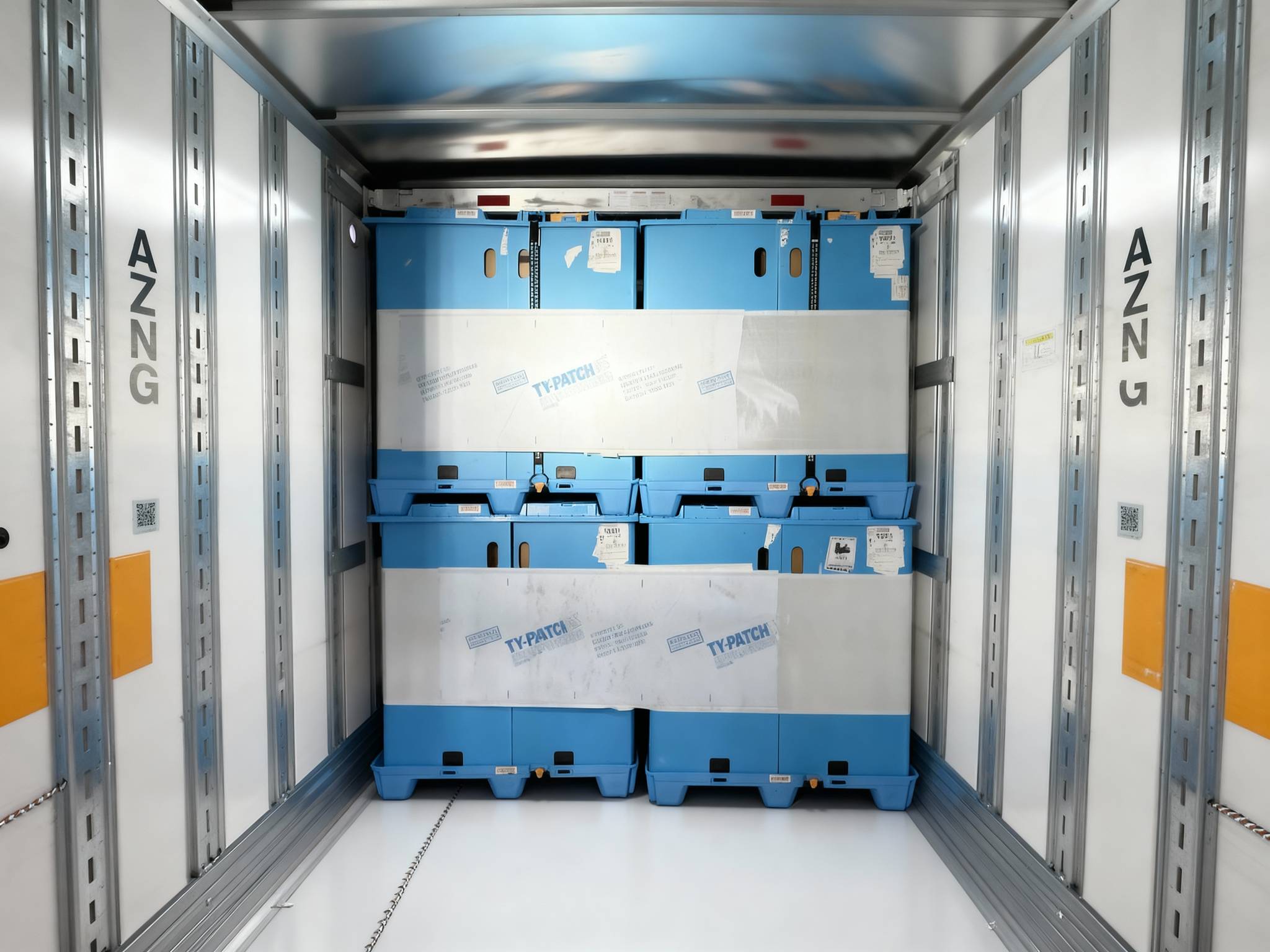 Stacked pallet load in reefer-style container