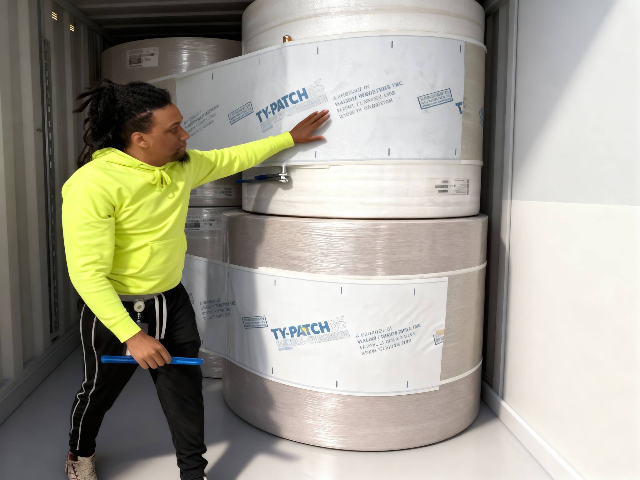 Mixed cylindrical cargo secured for shipment